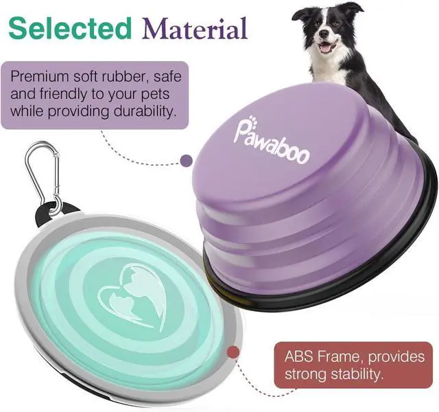 Alt view image 7 of 7 - Pawaboo Collapsible Travel Dog Bowls 2 Pack with Lids&Carabiners Silicone | Feeding Watering Bowls for Dogs Cats, Collapsable Water Feeder Food Bowl for Walking Traveling Home Use, VioletTurquoise