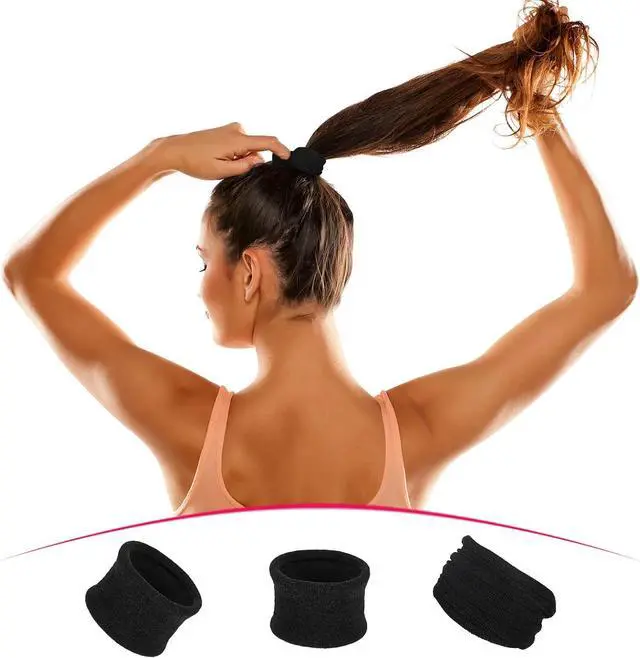 Alt view image 5 of 6 - EBOOT 20 Pieces Large Cotton Stretch Hair Ties Bands Rope Ponytail Holders Headband for Thick Heavy or Curly Hair, 6.5 cm in Diameter (Black)