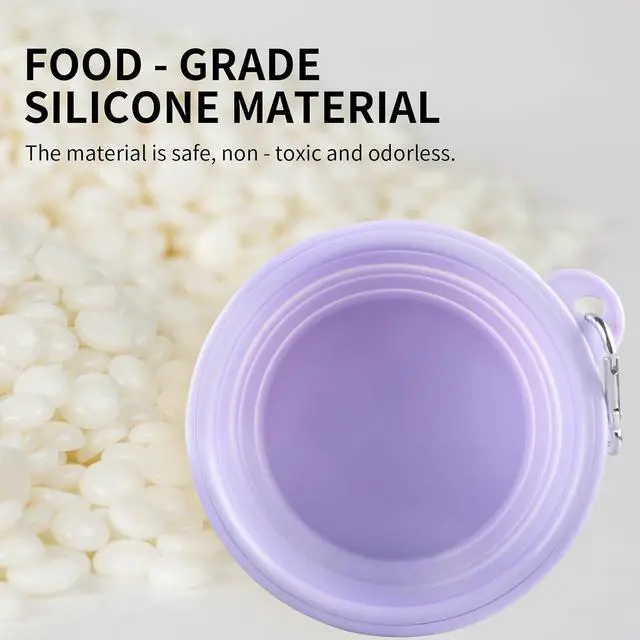 Alt view image 2 of 7 - Collapsible Dog Bowls 2-Pack, Portable Travel Dog Bowl with Carabiner, Food-Grade Silicone Pet Bowl for Hiking, Walking (Macaron Pink and Violet)
