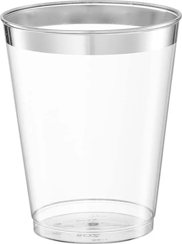 Alt view image 4 of 6 - PLASTICPRO Disposable 8 oz Crystal Clear Plastic Tumblers With Silver Rim for Party's & Weddings pack of 50