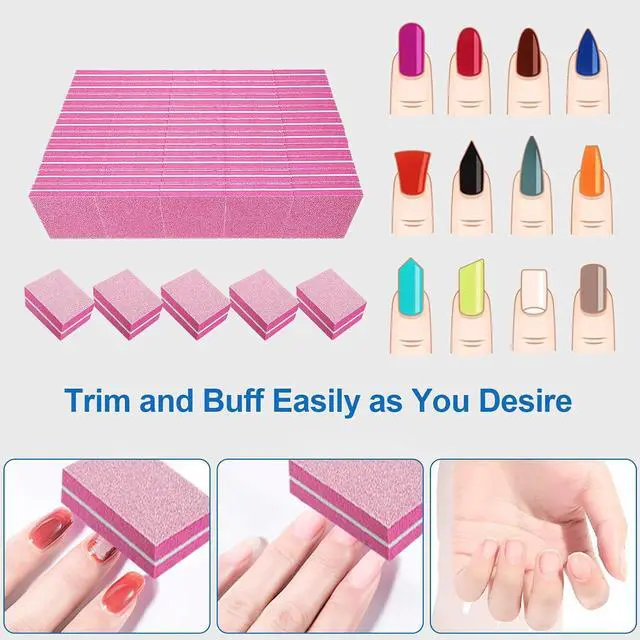 Alt view image 2 of 7 - 80/80 Grit Nail Buffers (50 Pack), Mini Nail Buffer Block Nail Files for Acrylic Nails and Natural Nails, Coarse Nail Buffer Blocks Bulk Buffing for Nail Buff Professional Manicure File Set Pink