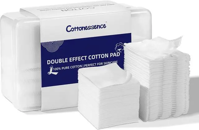 Main image of Square Cotton Pads for Face (475 Count) - 100% Pure Cotton, Soft Lint-Free Makeup Remover Pads for Facial and Eye Use, Double-Sided Design to Save Water and Hypoallergenic (75 Thick & 400 Ultra-Thin)