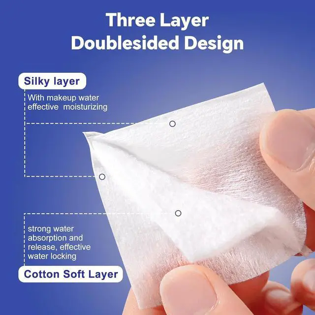 Alt view image 2 of 7 - Square Cotton Pads for Face (475 Count) - 100% Pure Cotton, Soft Lint-Free Makeup Remover Pads for Facial and Eye Use, Double-Sided Design to Save Water and Hypoallergenic (75 Thick & 400 Ultra-Thin)