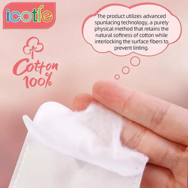 Alt view image 3 of 7 - 200-Count Eye Cotton Pads 100% Cotton Ultra Soft Square Cotton Pads, Spunlace Purely Physical Technology, Makeup Remover Pads for Facial Cleansing on All Skin Types