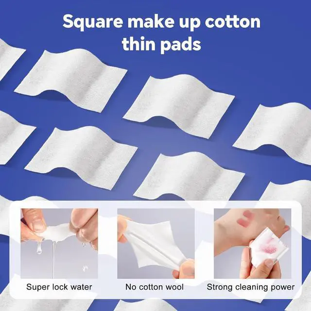 Alt view image 5 of 7 - Square Cotton Pads for Face (475 Count) - 100% Pure Cotton, Soft Lint-Free Makeup Remover Pads for Facial and Eye Use, Double-Sided Design to Save Water and Hypoallergenic (75 Thick & 400 Ultra-Thin)