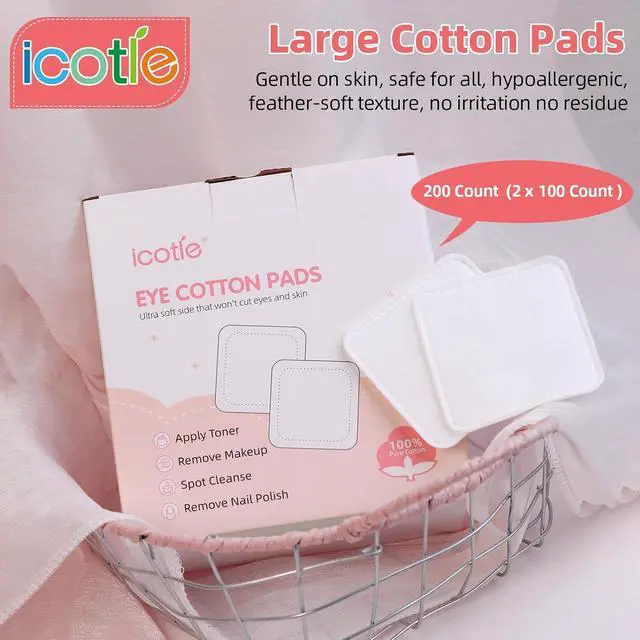 Alt view image 5 of 7 - 200-Count Eye Cotton Pads 100% Cotton Ultra Soft Square Cotton Pads, Spunlace Purely Physical Technology, Makeup Remover Pads for Facial Cleansing on All Skin Types