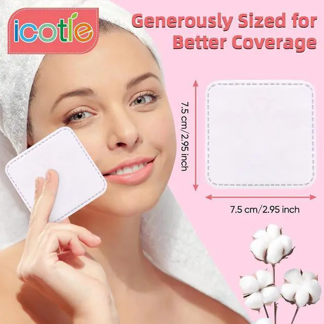 Alt view image 4 of 7 - 200-Count Eye Cotton Pads 100% Cotton Ultra Soft Square Cotton Pads, Spunlace Purely Physical Technology, Makeup Remover Pads for Facial Cleansing on All Skin Types