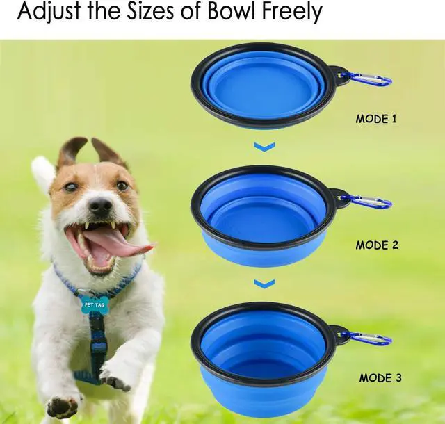 Alt view image 3 of 6 - Collapsible Silicone Dog Bowls, 3-Pack Travel Pet Food Water Bowls | Orange, green & blue. 5.1 in wide, 2.1 in tall, folds to 0.5 in. Holds 12 oz water or 1.5 cups food. Includes ID tag.