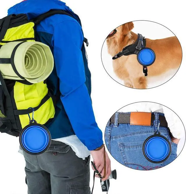 Alt view image 5 of 6 - Collapsible Silicone Dog Bowls, 3-Pack Travel Pet Food Water Bowls | Orange, green & blue. 5.1 in wide, 2.1 in tall, folds to 0.5 in. Holds 12 oz water or 1.5 cups food. Includes ID tag.