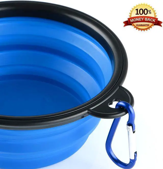 Alt view image 4 of 6 - Collapsible Silicone Dog Bowls, 3-Pack Travel Pet Food Water Bowls | Orange, green & blue. 5.1 in wide, 2.1 in tall, folds to 0.5 in. Holds 12 oz water or 1.5 cups food. Includes ID tag.