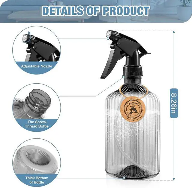 Alt view image 4 of 7 - 2 Pcs Spray Bottles, 18 oz Empty Water Spray Bottles, Plastic Reusable Adjustable Mist Sprayer Squirt Bottles Containers Refillable for Cleaning Solutions, Gardening, Plants