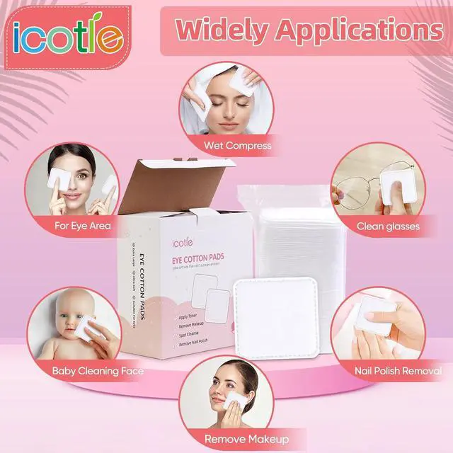 Alt view image 6 of 7 - 200-Count Eye Cotton Pads 100% Cotton Ultra Soft Square Cotton Pads, Spunlace Purely Physical Technology, Makeup Remover Pads for Facial Cleansing on All Skin Types