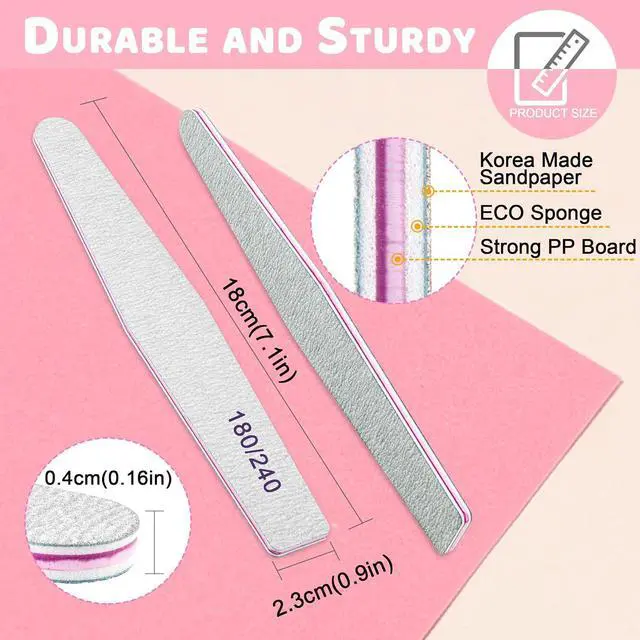 Alt view image 2 of 6 - Professional Nail Files, Emery Board Nail File for Natural Nails 100/180/240 Grit Nail Files for Acrylic Nails 12pcs Fine Grit Nail File Manicure Tools Coarse Fingernail Files (180/240 Grit)