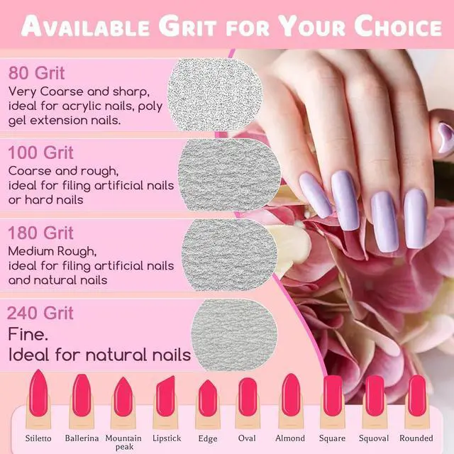 Alt view image 3 of 6 - Professional Nail Files, Emery Board Nail File for Natural Nails 100/180/240 Grit Nail Files for Acrylic Nails 12pcs Fine Grit Nail File Manicure Tools Coarse Fingernail Files (180/240 Grit)