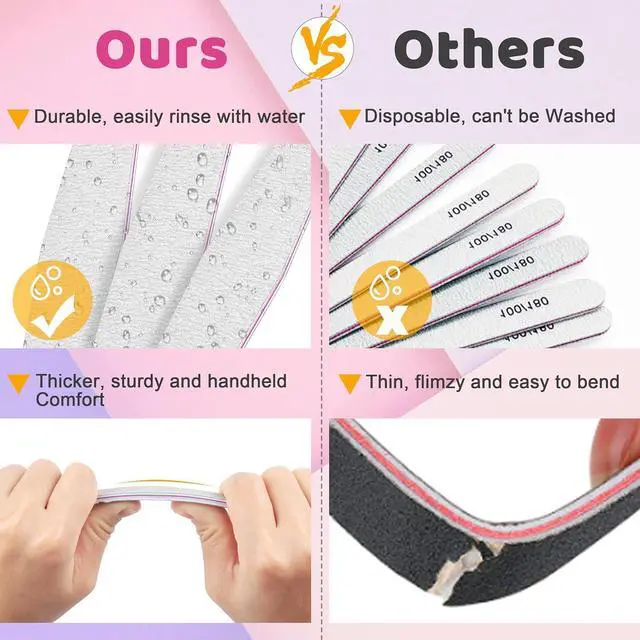 Alt view image 4 of 6 - Professional Nail Files, Emery Board Nail File for Natural Nails 100/180/240 Grit Nail Files for Acrylic Nails 12pcs Fine Grit Nail File Manicure Tools Coarse Fingernail Files (180/240 Grit)
