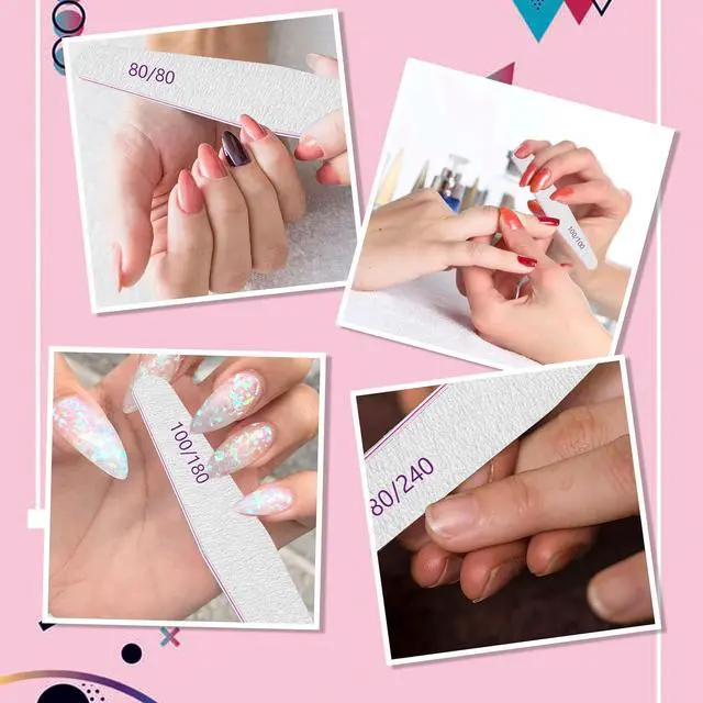 Alt view image 5 of 6 - Professional Nail Files, Emery Board Nail File for Natural Nails 100/180/240 Grit Nail Files for Acrylic Nails 12pcs Fine Grit Nail File Manicure Tools Coarse Fingernail Files (180/240 Grit)