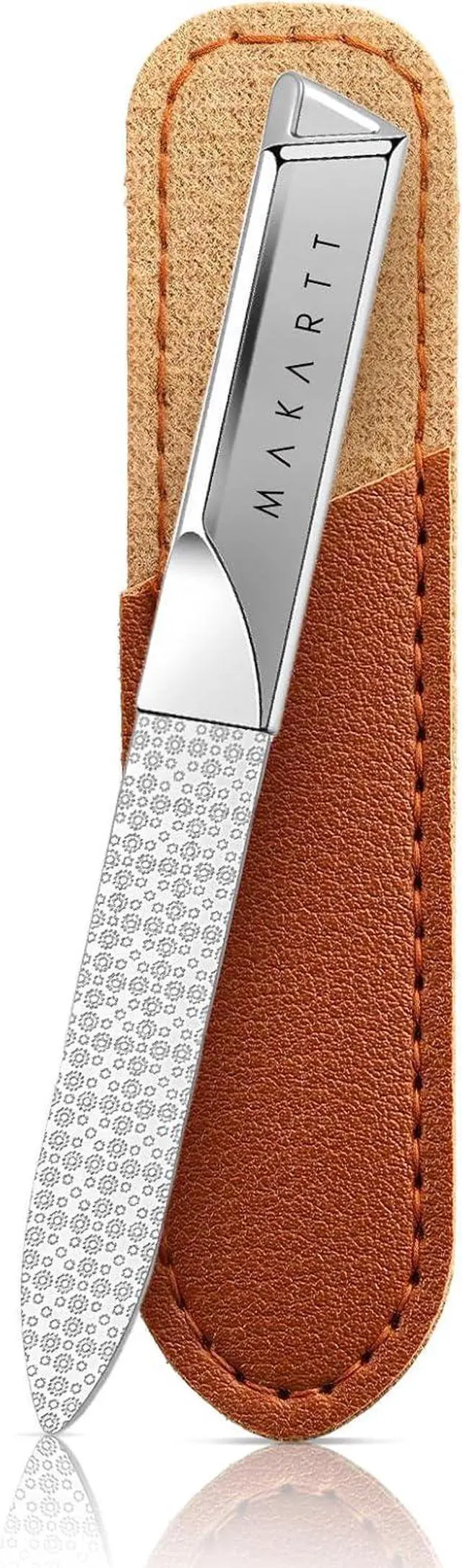 Main image of Makartt Metal Nail File for Natural Nails: Stainless Steel File, 1PC | Dual-Sided Coarse & Fine Grinding Surface, Precision, Durable, Nail Care Tool with Leather Case, for Women & Men