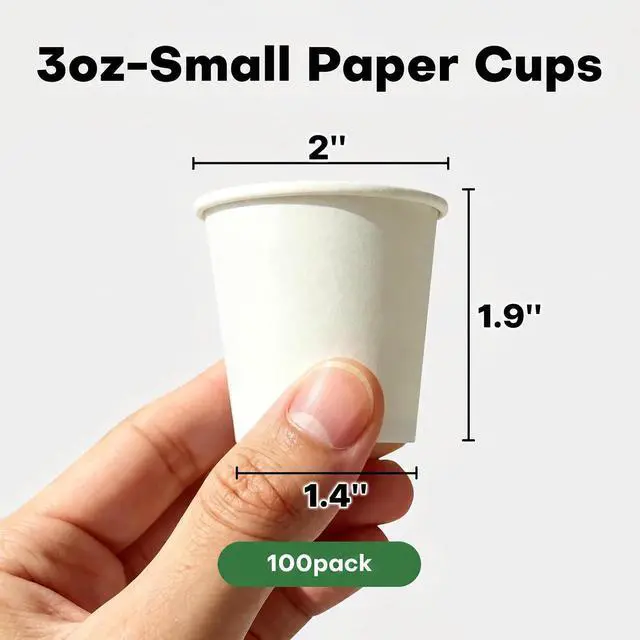 Alt view image 2 of 7 - 100 Pack 3 oz Bathroom Cups(2" Top Dia × 1.9" H × 1.4" Base), BPA-Free Disposable Mouthwash Cups, Stackable Leak-Proof Disposable Paper Cups for Rinsing, Espresso, Medication & Sampling(White)