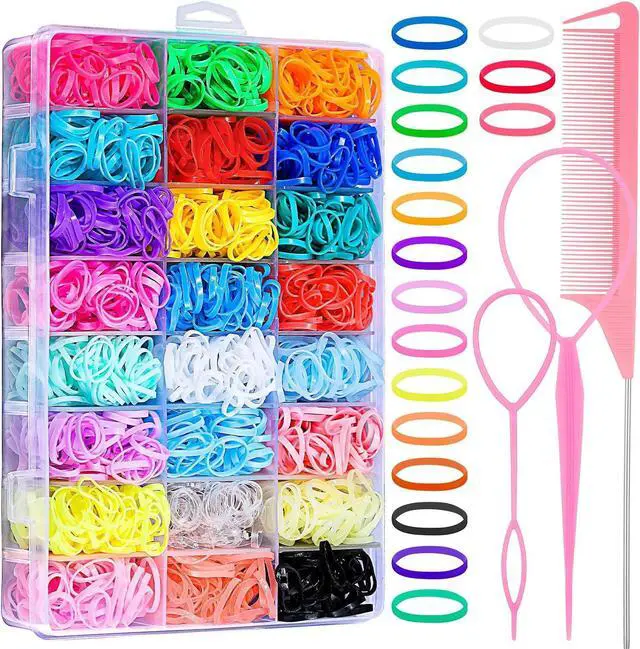 Main image of 2000 Pcs Elastic Hair Rubber Bands for Girls, 24 Colors Small Girl Hair Ties Baby Hair Ties Elastic Rubber Bands with Hair Loop Styling Tool Hair Accessories for Toddler Baby Girl Hair