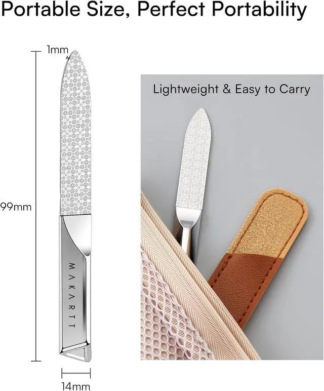 Alt view image 7 of 7 - Makartt Metal Nail File for Natural Nails: Stainless Steel File, 1PC | Dual-Sided Coarse & Fine Grinding Surface, Precision, Durable, Nail Care Tool with Leather Case, for Women & Men