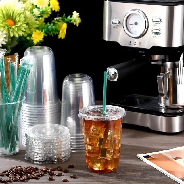 Alt view image 2 of 6 - Baderke 25 Sets Clear Plastic Cups with Lids and Straws Disposable Plastic Iced Coffee Cups for Cold Beverage Juice Smoothie Coffee and Party Catering (16 oz)