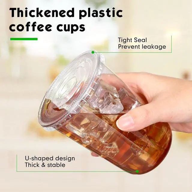 Alt view image 4 of 6 - Baderke 25 Sets Clear Plastic Cups with Lids and Straws Disposable Plastic Iced Coffee Cups for Cold Beverage Juice Smoothie Coffee and Party Catering (16 oz)