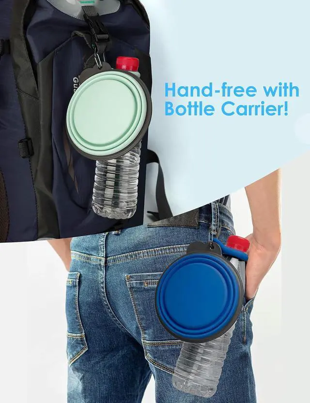 Alt view image 6 of 6 - Aonkey 2 Pack 15oz/1.8 Cup Collapsible Dog Bowls with Bottle Carrier(Small) | Upgraded Carabiner,One-piece Molded Rim Won't Fall Off or Crack, Foldable Portable for Pets Water Drinking or Food Feeding