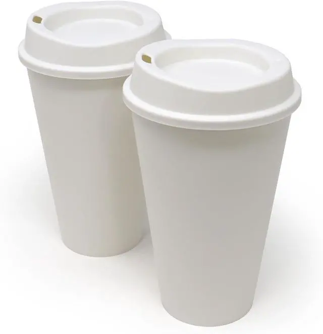 Main image of Rolling Sands USA Made 16 oz Reusable Coffee Cups with Lids 2 Pk, To Go Travel Cups, Hot or Cold Drinks, Dishwasher and Microwave Safe, White