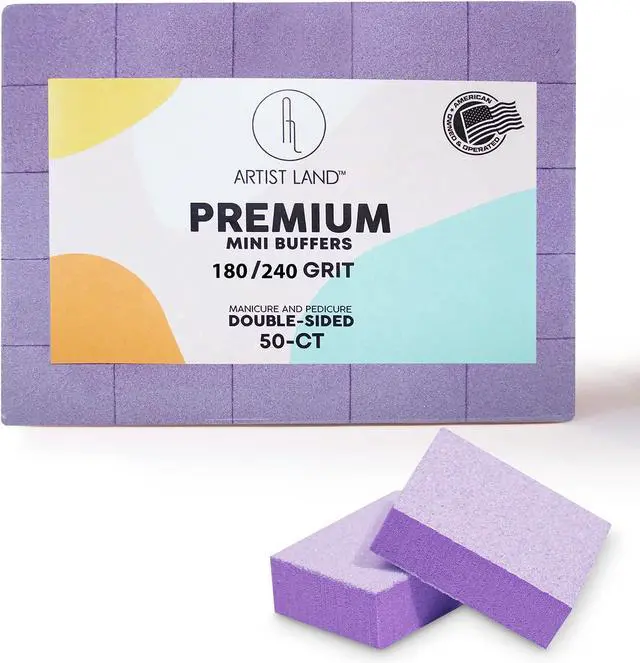 Main image of Purple Mini Buffer Set 180/240 Grit 50 Ct - Professional Grade Salon Quality Nail Buffing Blocks Pack for Pre-Application of Polish, Gel, Acrylic, Double-Sided Buffer Blocks