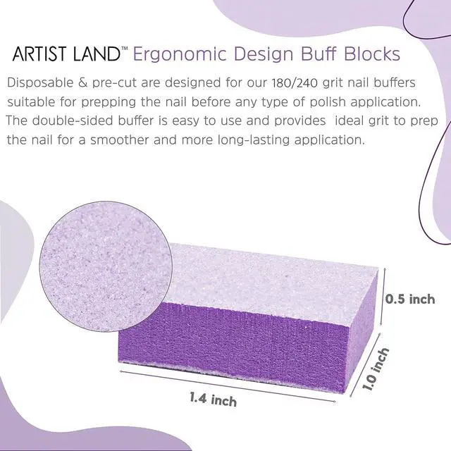 Alt view image 4 of 6 - Purple Mini Buffer Set 180/240 Grit 50 Ct - Professional Grade Salon Quality Nail Buffing Blocks Pack for Pre-Application of Polish, Gel, Acrylic, Double-Sided Buffer Blocks