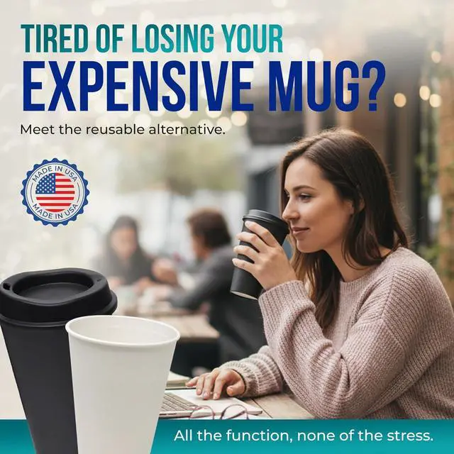 Alt view image 2 of 7 - Rolling Sands USA Made 16 oz Reusable Coffee Cups with Lids 2 Pk, To Go Travel Cups, Hot or Cold Drinks, Dishwasher and Microwave Safe, White