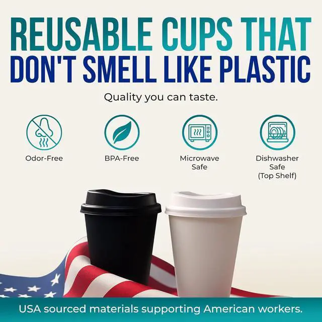 Alt view image 3 of 7 - Rolling Sands USA Made 16 oz Reusable Coffee Cups with Lids 2 Pk, To Go Travel Cups, Hot or Cold Drinks, Dishwasher and Microwave Safe, White