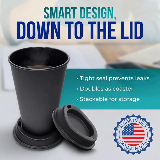 Alt view image 5 of 7 - Rolling Sands USA Made 16 oz Reusable Coffee Cups with Lids 2 Pk, To Go Travel Cups, Hot or Cold Drinks, Dishwasher and Microwave Safe, White