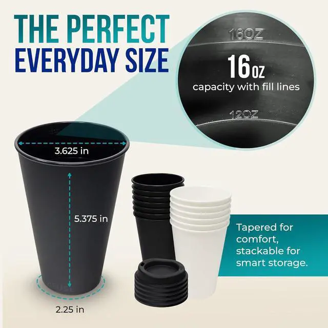 Alt view image 6 of 7 - Rolling Sands USA Made 16 oz Reusable Coffee Cups with Lids 2 Pk, To Go Travel Cups, Hot or Cold Drinks, Dishwasher and Microwave Safe, White