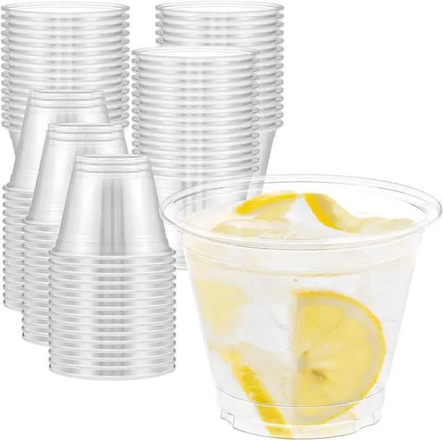 Main image of Dealusy 100 Pack 9 oz Clear Plastic Cups | Sturdy & Food Safe Disposable Plastic Cups for Wine Cocktail Punch