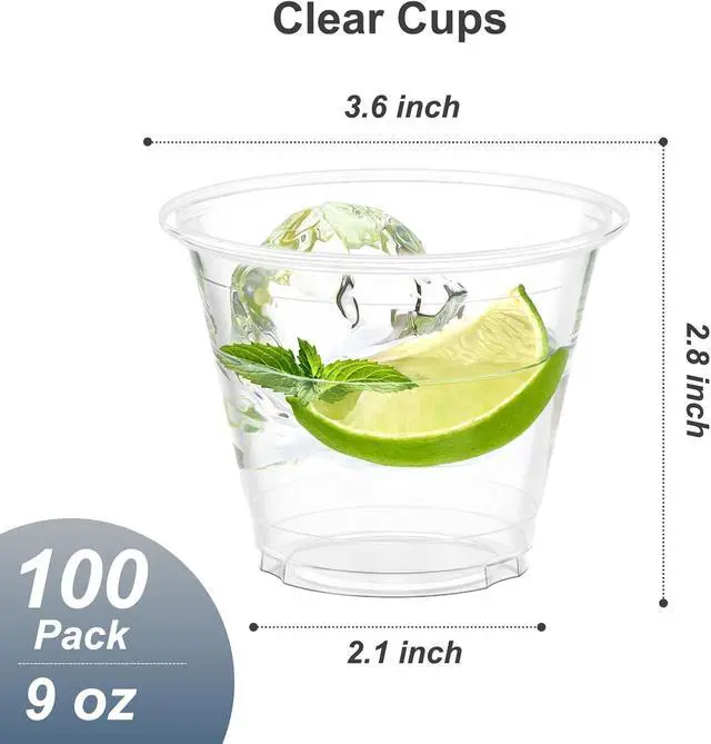 Alt view image 2 of 7 - Dealusy 100 Pack 9 oz Clear Plastic Cups | Sturdy & Food Safe Disposable Plastic Cups for Wine Cocktail Punch