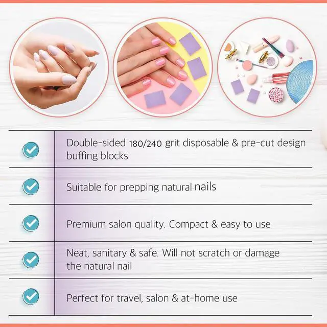 Alt view image 6 of 6 - Purple Mini Buffer Set 180/240 Grit 50 Ct - Professional Grade Salon Quality Nail Buffing Blocks Pack for Pre-Application of Polish, Gel, Acrylic, Double-Sided Buffer Blocks