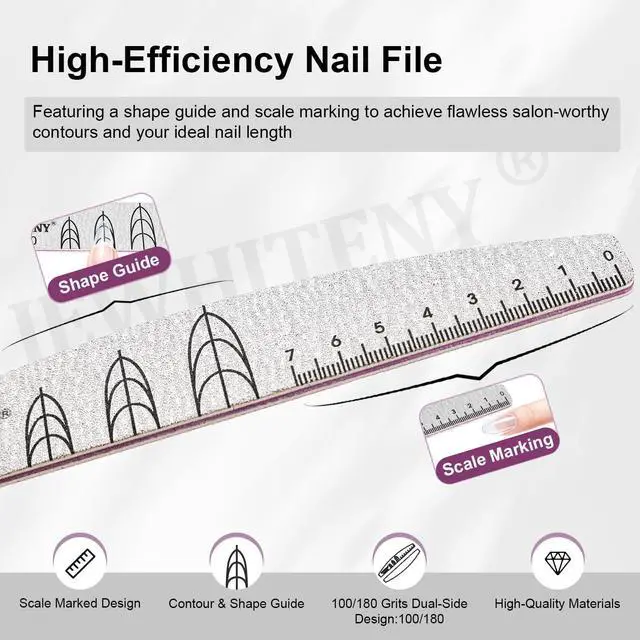 Alt view image 2 of 7 - JEWHITENY 9 PCS Nail File Set: 100/180 Grit Emery Boards Dual-Sided Nail File for Natural Nails and Acrylic Nails,Washable and Reusable Multi-Grit Manicure Kit for Beginners & Professionals