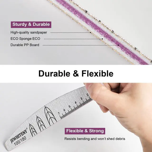 Alt view image 3 of 7 - JEWHITENY 9 PCS Nail File Set: 100/180 Grit Emery Boards Dual-Sided Nail File for Natural Nails and Acrylic Nails,Washable and Reusable Multi-Grit Manicure Kit for Beginners & Professionals