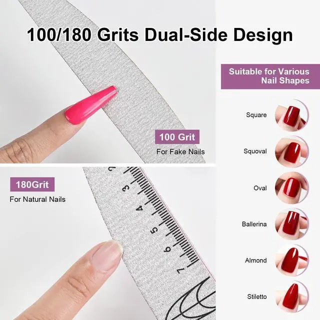 Alt view image 4 of 7 - JEWHITENY 9 PCS Nail File Set: 100/180 Grit Emery Boards Dual-Sided Nail File for Natural Nails and Acrylic Nails,Washable and Reusable Multi-Grit Manicure Kit for Beginners & Professionals