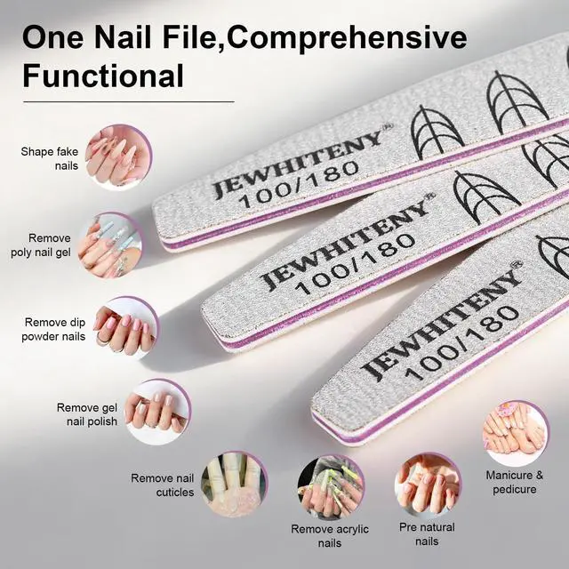 Alt view image 7 of 7 - JEWHITENY 9 PCS Nail File Set: 100/180 Grit Emery Boards Dual-Sided Nail File for Natural Nails and Acrylic Nails,Washable and Reusable Multi-Grit Manicure Kit for Beginners & Professionals