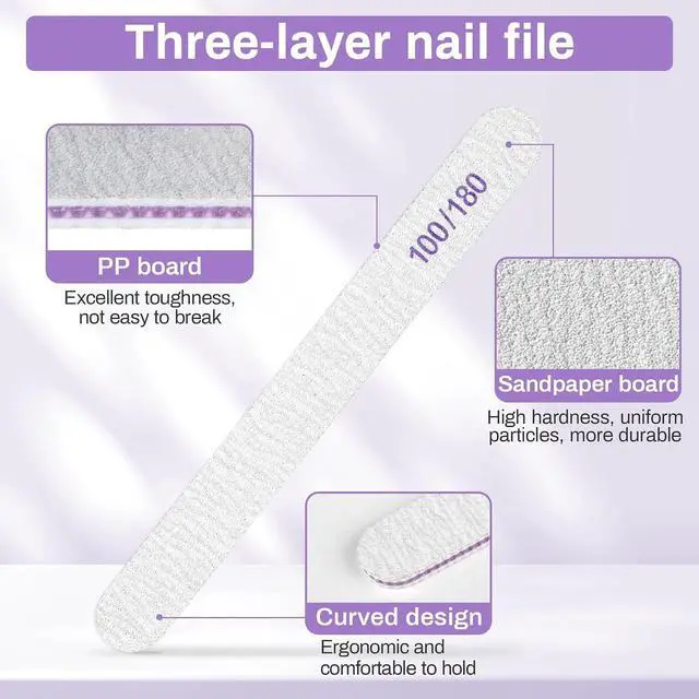 Alt view image 2 of 7 - 14pc Nail Files 100/180 Grit - Double Sided Emery Board Natural Nail | Professional Limas Para Uñas Acrylic Gel Nail, Manicure Filer Tool for Home Salon Use, Nail Shaper, Tech, Art, Prep Supplies