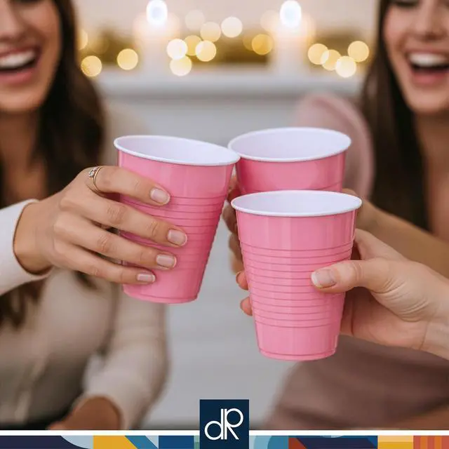 Alt view image 2 of 7 - DecorRack Pink Plastic Cups, 12 oz Disposable Cups, Reusable Party Supplies (40 Count)