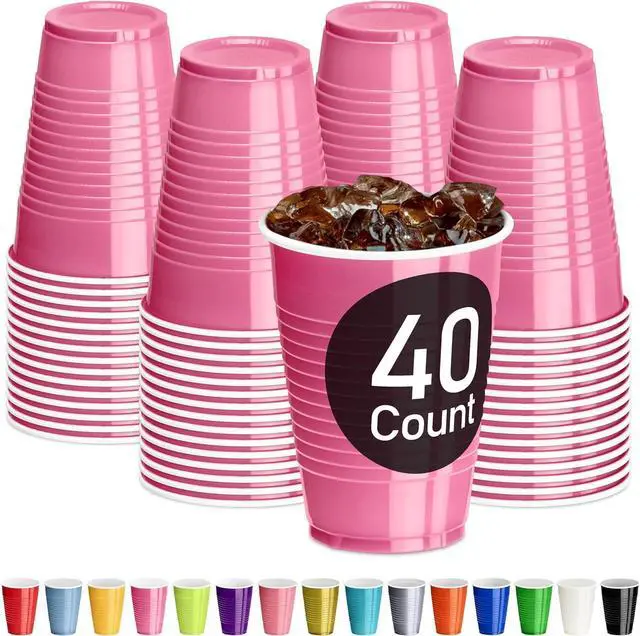 Main image of DecorRack Pink Plastic Cups, 12 oz Disposable Cups, Reusable Party Supplies (40 Count)