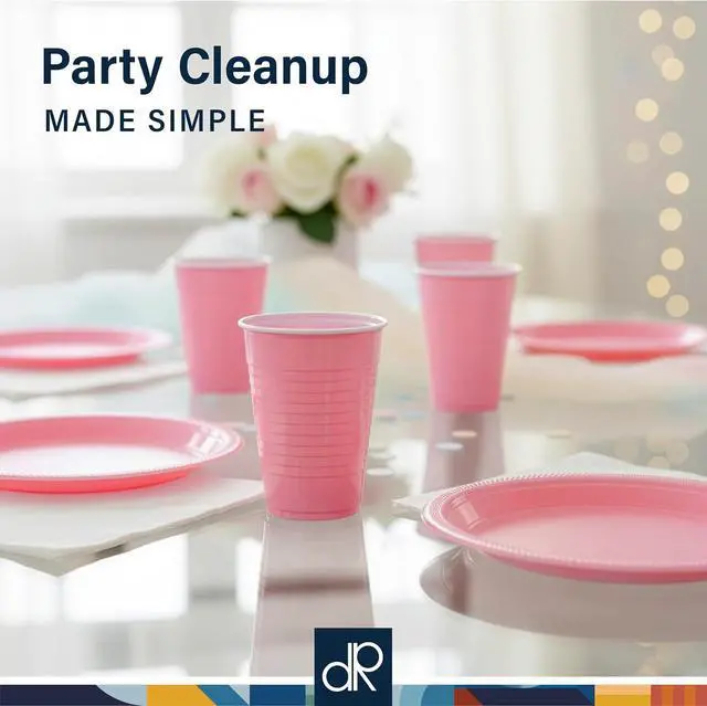 Alt view image 7 of 7 - DecorRack Pink Plastic Cups, 12 oz Disposable Cups, Reusable Party Supplies (40 Count)