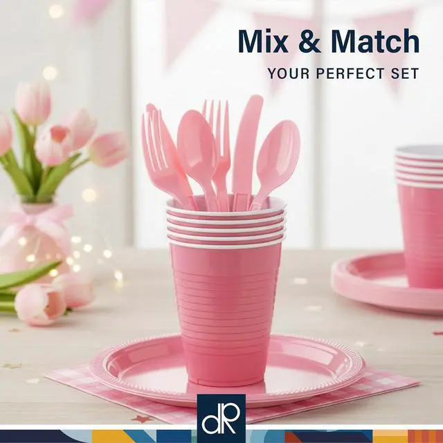 Alt view image 5 of 7 - DecorRack Pink Plastic Cups, 12 oz Disposable Cups, Reusable Party Supplies (40 Count)