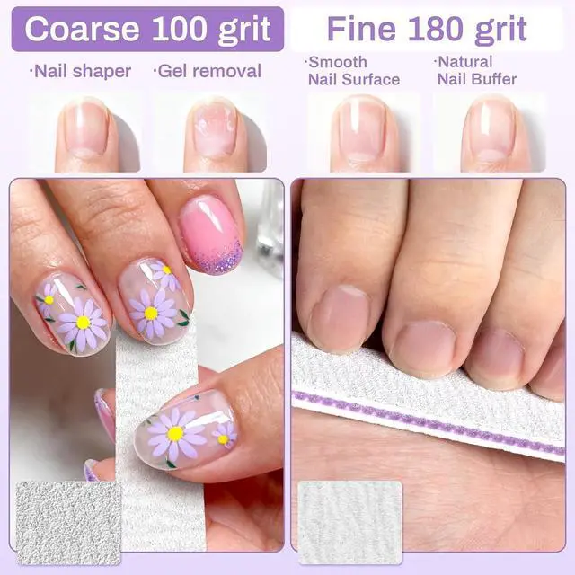 Alt view image 3 of 7 - 14pc Nail Files 100/180 Grit - Double Sided Emery Board Natural Nail | Professional Limas Para Uñas Acrylic Gel Nail, Manicure Filer Tool for Home Salon Use, Nail Shaper, Tech, Art, Prep Supplies