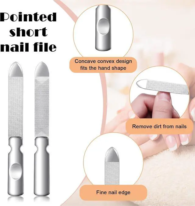 Alt view image 2 of 7 - 3 Pcs Stainless Steel Nail Files Kit with Leather Case, Double Sided Metal Nail Files with Anti-Slip Handle for Women and Men, Metal File Buffer Manicure Pedicure Tools for Fingernail Toenail(Pink)