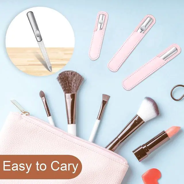 Alt view image 5 of 7 - 3 Pcs Stainless Steel Nail Files Kit with Leather Case, Double Sided Metal Nail Files with Anti-Slip Handle for Women and Men, Metal File Buffer Manicure Pedicure Tools for Fingernail Toenail(Pink)