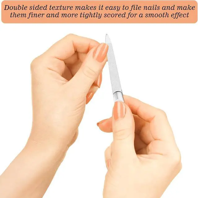 Alt view image 3 of 7 - 3 Pcs Stainless Steel Nail Files Kit with Leather Case, Double Sided Metal Nail Files with Anti-Slip Handle for Women and Men, Metal File Buffer Manicure Pedicure Tools for Fingernail Toenail(Pink)